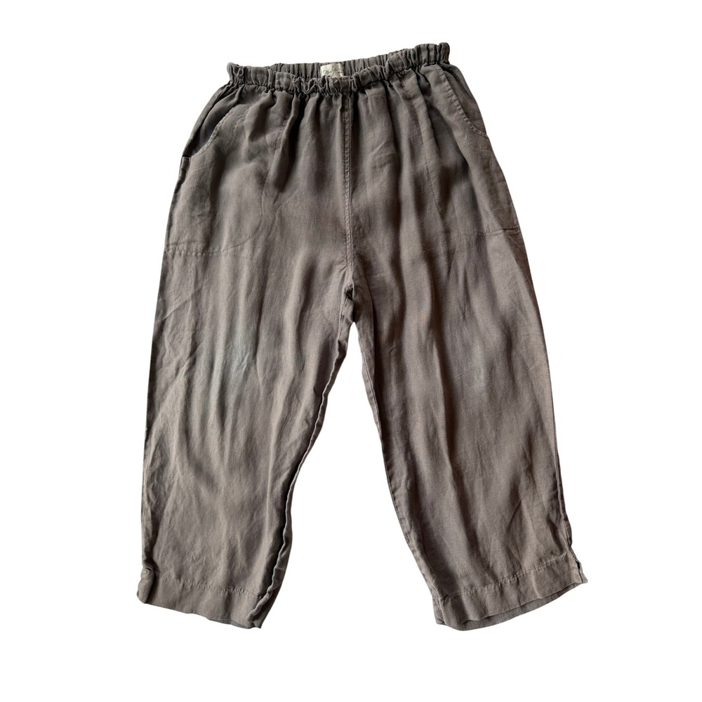 Mosaic USA Pants Women Large Gray Good Cropped Wide Leg Linen Elastic Waist